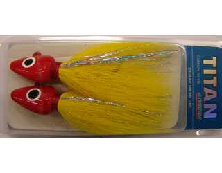 SHARP HEAD JIG 2 1/2 OZ 6/0 RED/YELLOW  SHARP HEAD JIG 2 1/2 OZ 6/0 RED/YELLOW