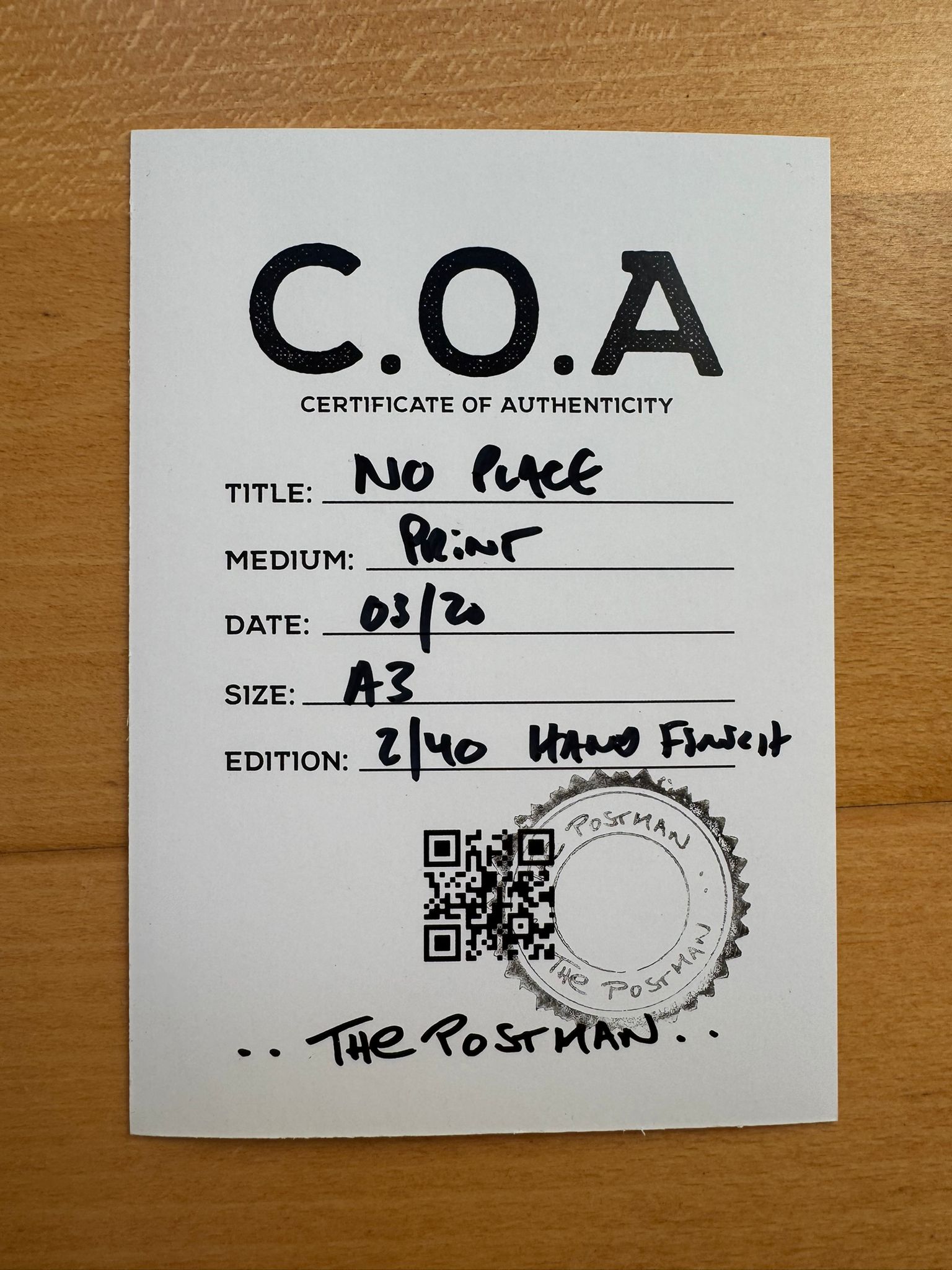 No Place (Hand Finish)  - The Postman 6