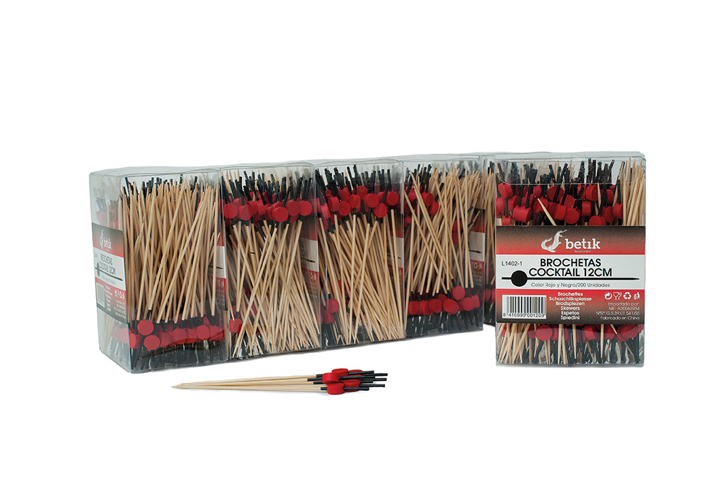 Brocheta bambu fruits picks Rojo/Negro 12cm 200u.