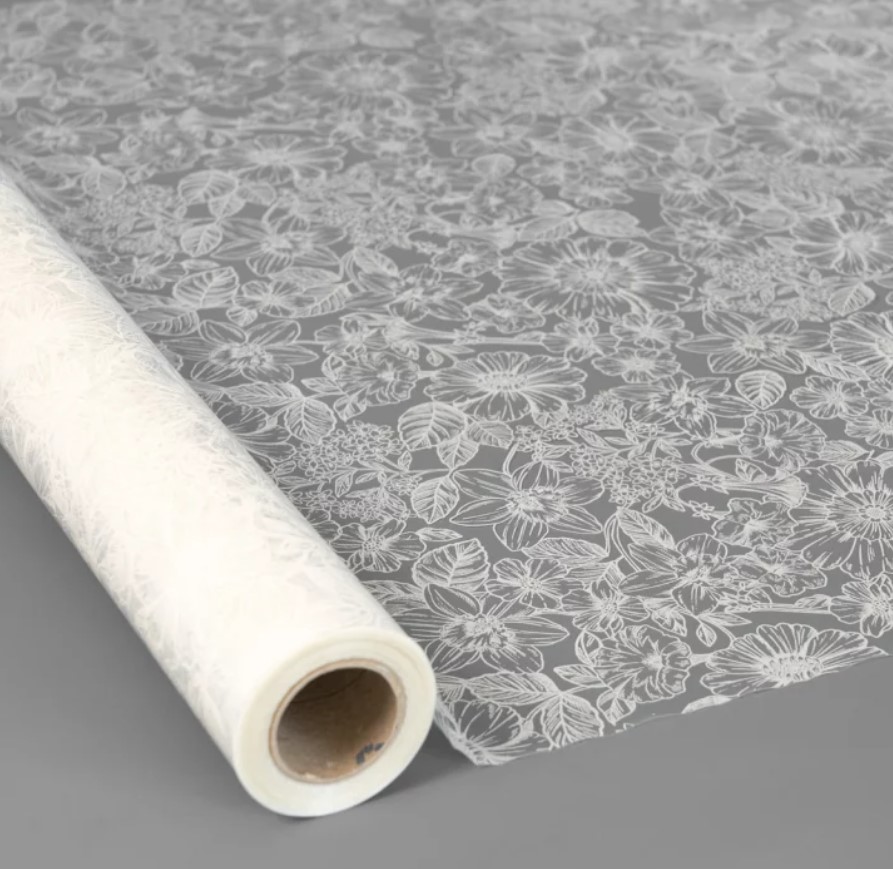 Polipropileno Transp Patrón Floral Blanco 0.70x50m