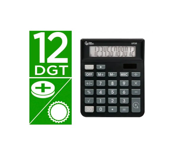 Calculadora 12dig negra solar 127x105x24 mm