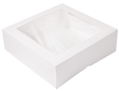 Caja Pastelería 32x32x10cm Blanca Ventana 50u.