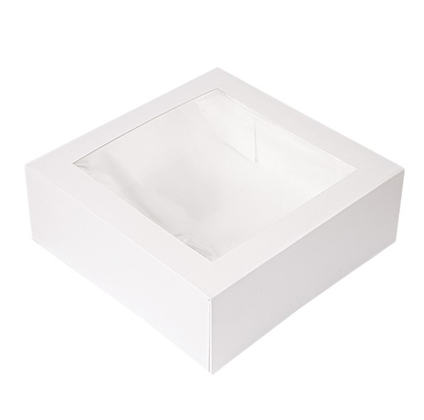 Caja pasteleria 28x28x10cm Blanca/Ventana 50u.