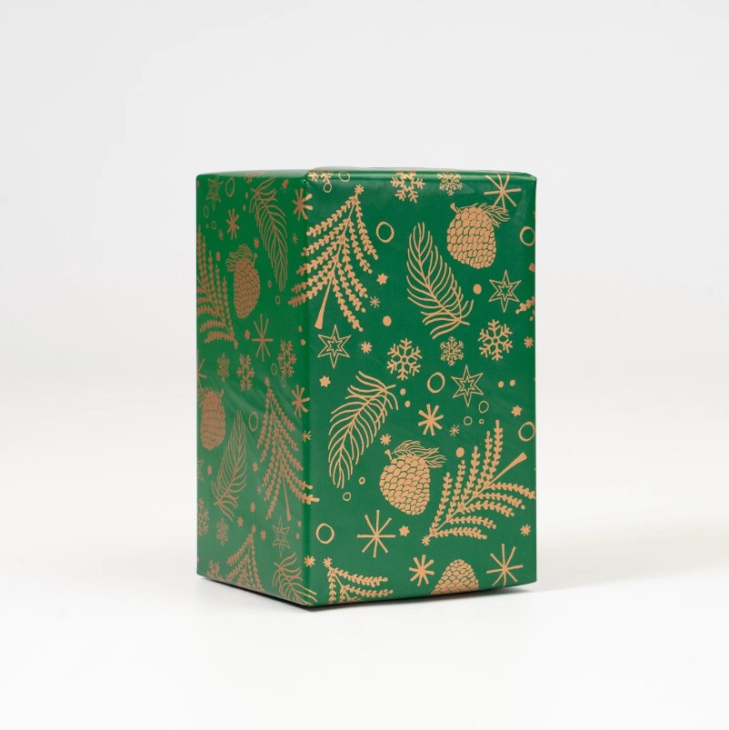 Papel Regalo D/C Verde Navideño Piñas 0.70x100m