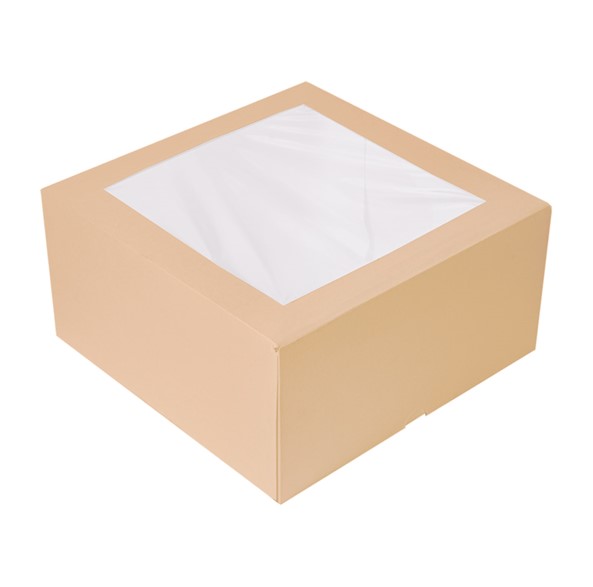 Caja Pasteleria 24x24x12cm Natural Ventana 50u.