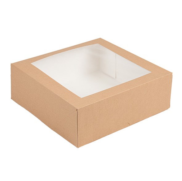 Caja Pasteleria 28x28x10cm Natural Ventana 50u.