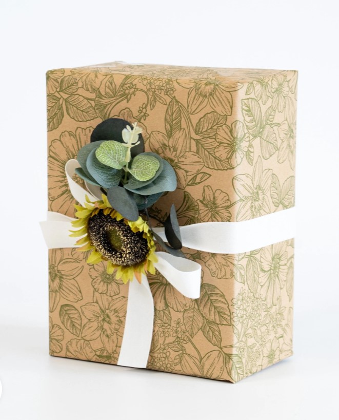 Bobina Papel Kraft Patrón Floral Verde 0.70x100m
