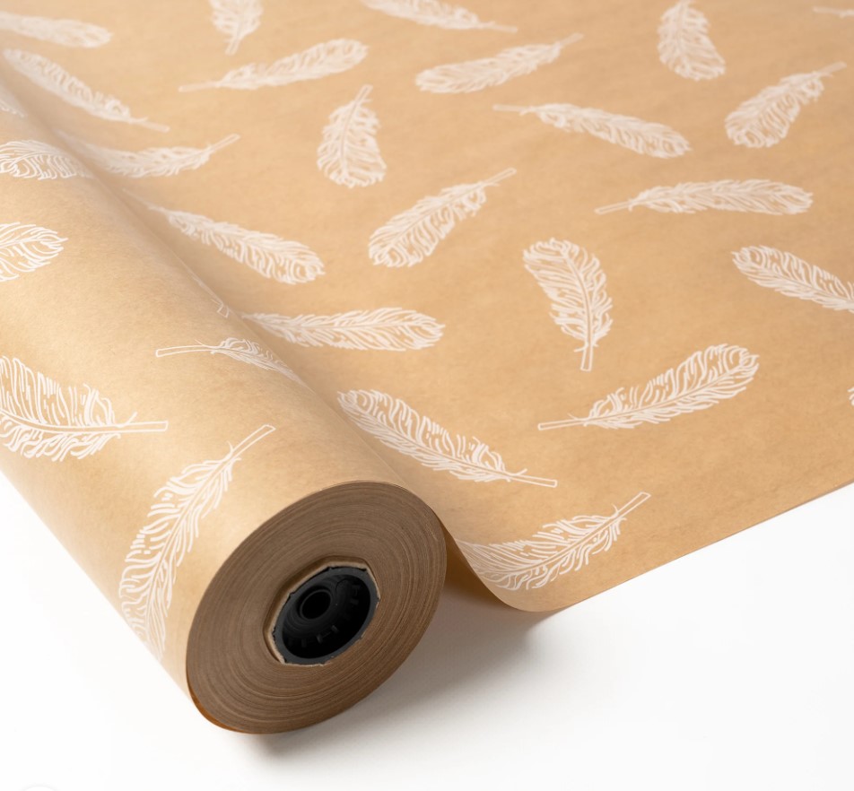 Bobina Papel Kraft Marrón Plumas Blancas 0.70X100M