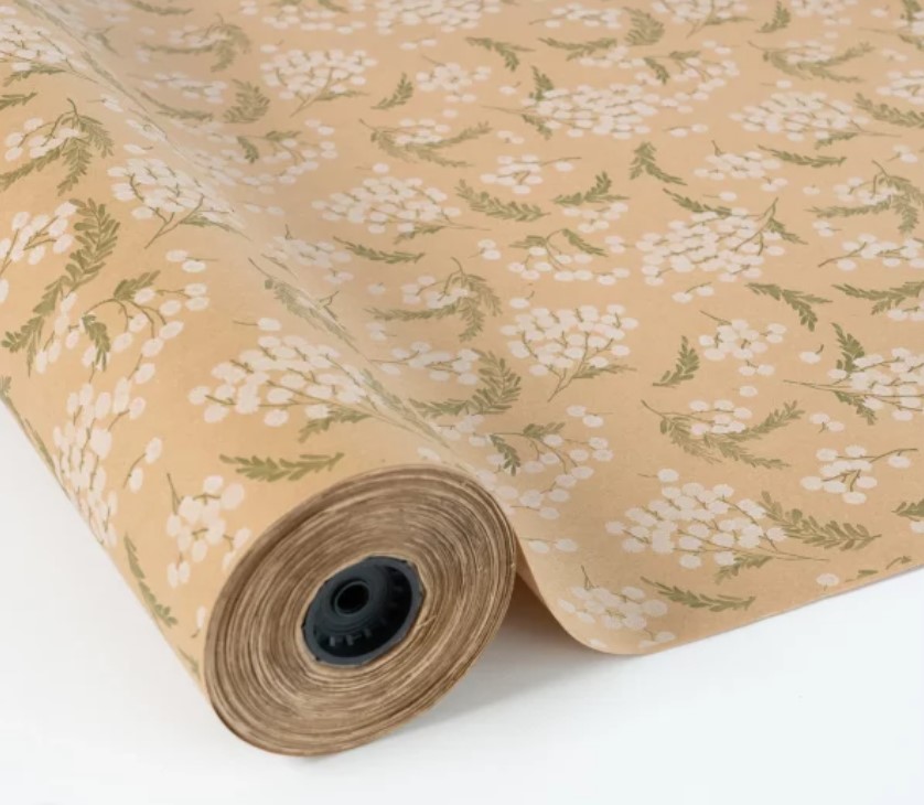 Bobina Pap. Kraft Flores Mimosas Blancas 0.70X100M