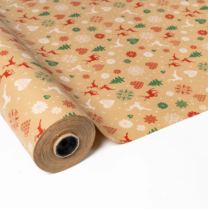 Papel Regalo Kraft Navideño Renos 0.70x100m