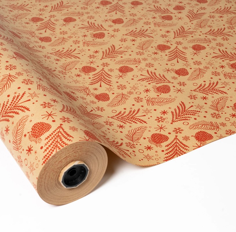 Papel Regalo Kraft Navi Copos Nieve Rojo 0.70X100m