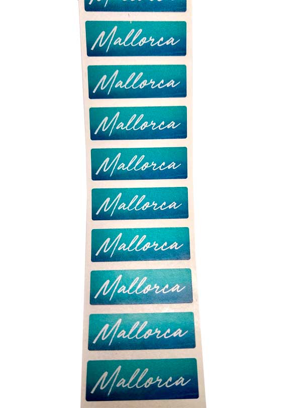 Et. Mallorca 30x10mm Blco./Turquesa 500u
