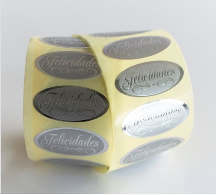 Felicidades oval Plata 50x20mm 500u.