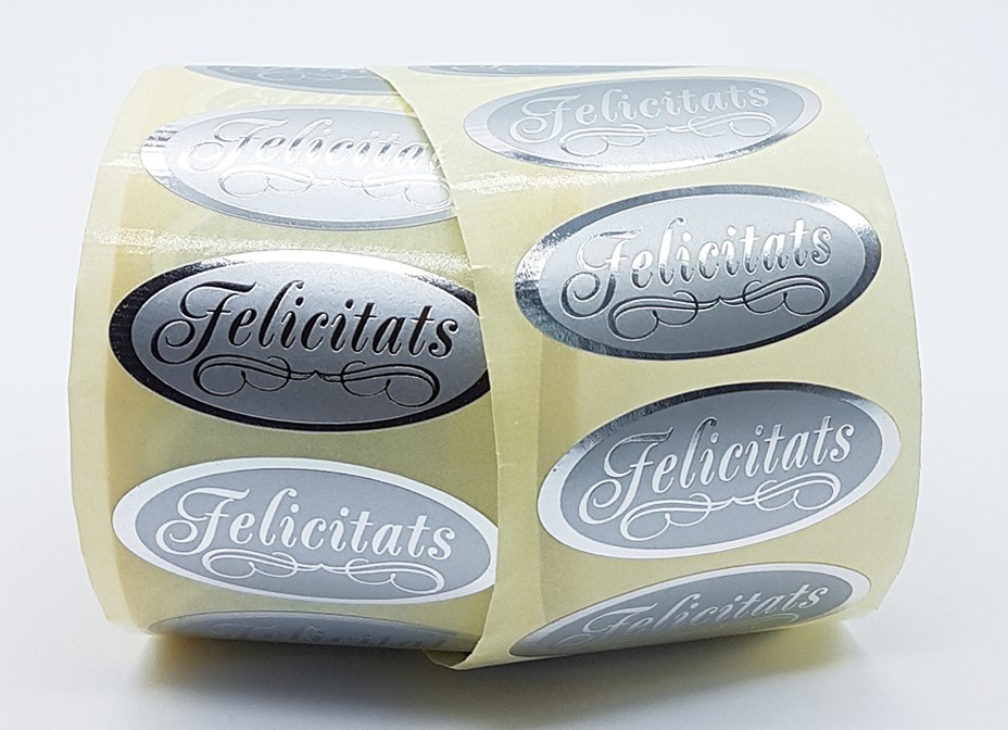Felicitats oval Plata 50x20mm 500u.*