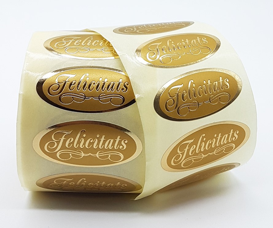 Felicitats oval Oro 50x20mm 500u.