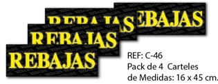 Cartel Rebajas Negro 16x45cm 4u.