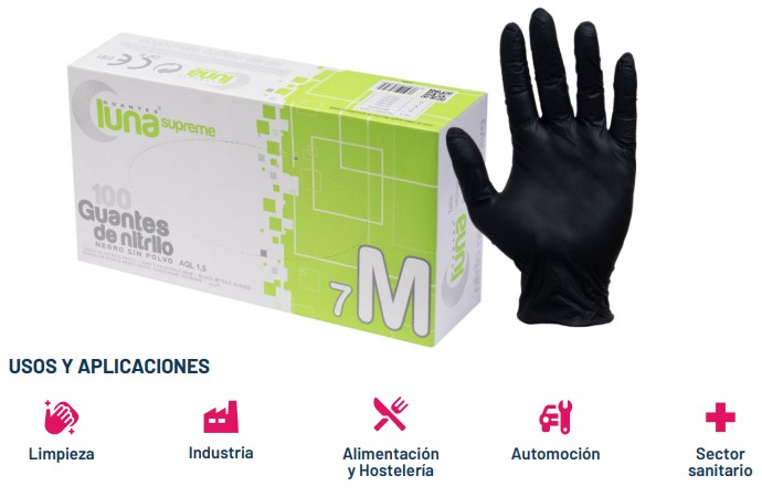 Guante nitrilo negro S Luna 100u