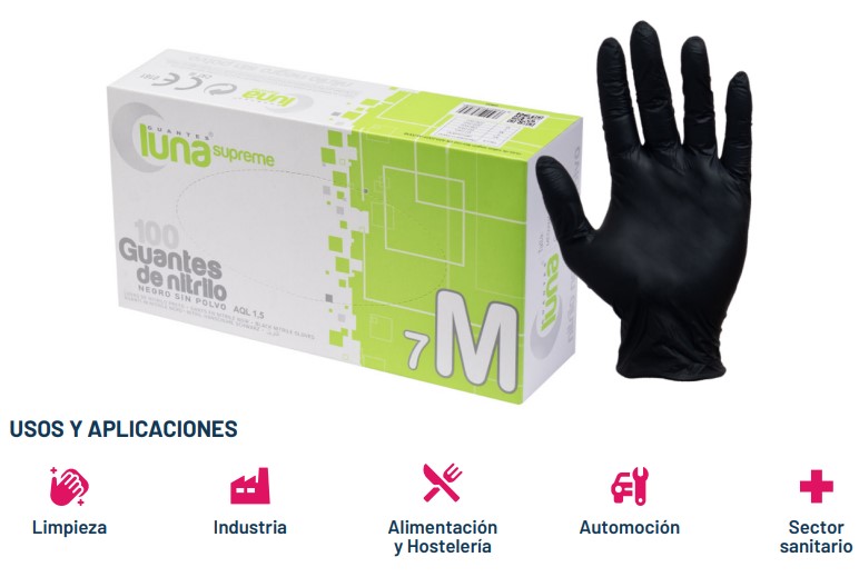 Guante Nitrilo negro M Luna 100u s/p G802