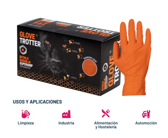 GUANTE NARANJA NITRIL L SUPERGRIP 8.4gr. 100unid