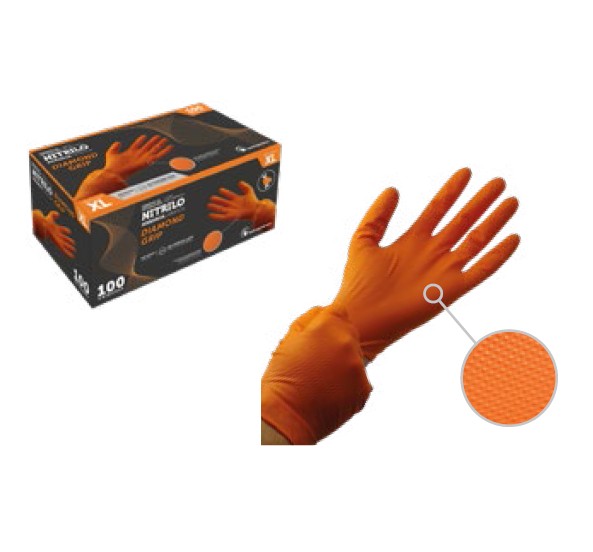 Guante nitrilo Grip Naranja XL 100u.