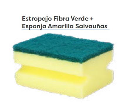 Estropajo Fibra Verde+esponja salvauñas 6u.