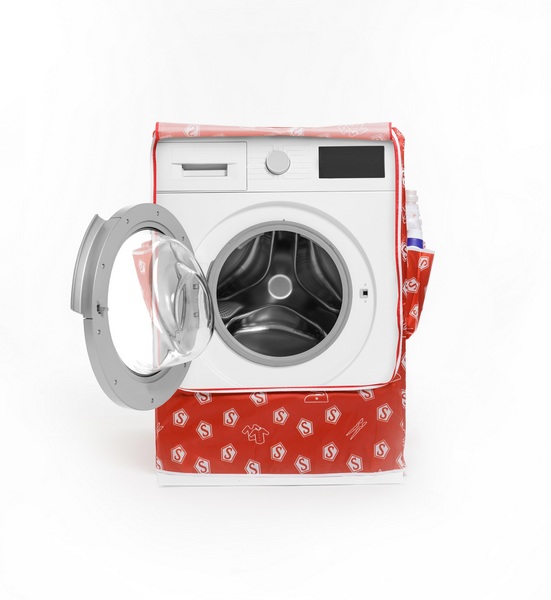 HOUSSE MACHINE À LAVER OUVERTURE FRONTALE PEVA ROUGE POCHETTE 84 2