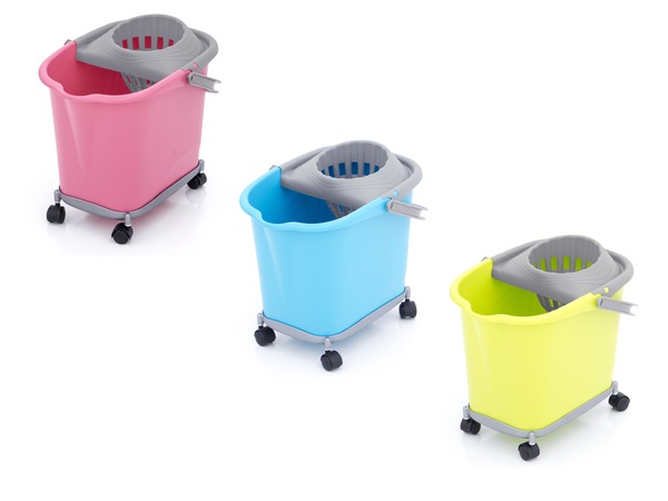 CUBO 16 L RECT. AZUL + ESCURRIDOR GRIS CON 4 RUEDAS 2