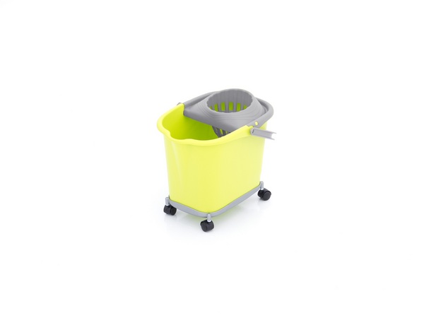 CUBO 16 L RECT. VERDE + ESCURRIDOR GRIS CON 4 RUEDAS 1