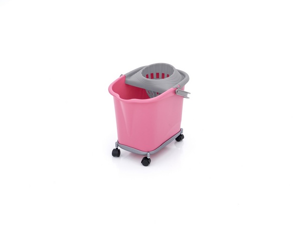 CUBO 16 L RECT. ROSA + ESCURRIDOR GRIS CON 4 RUEDAS 1