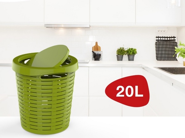 PANIER AVEC COUVERCLE BASCULANT 20 L COULEUR BLANC 2