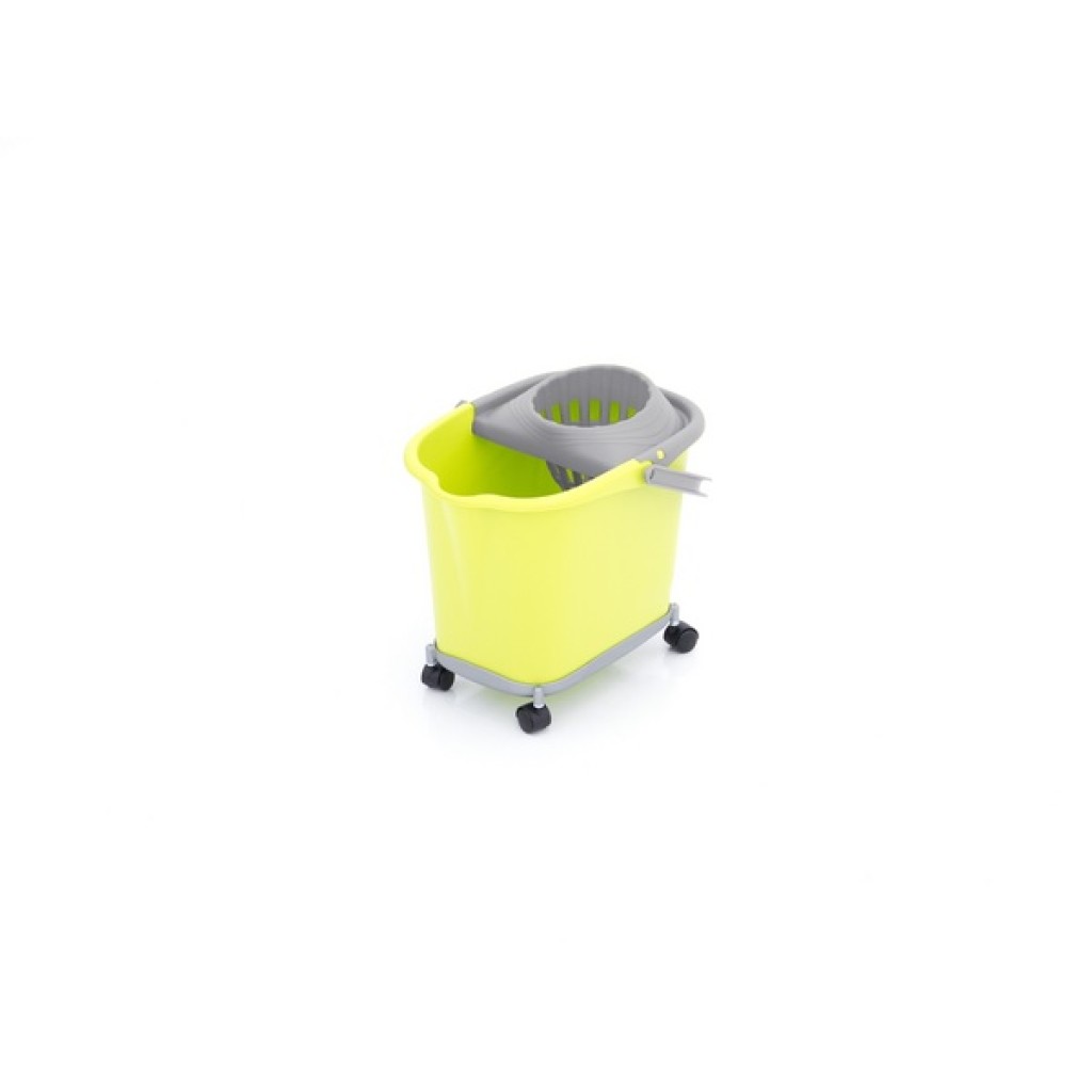 CUBO 16 L RECT. VERDE + ESCURRIDOR GRIS CON 4 RUEDAS