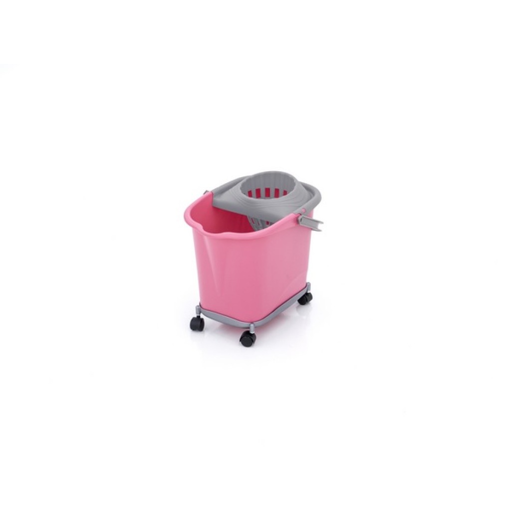 CUBO 16 L RECT. ROSA + ESCURRIDOR GRIS CON 4 RUEDAS