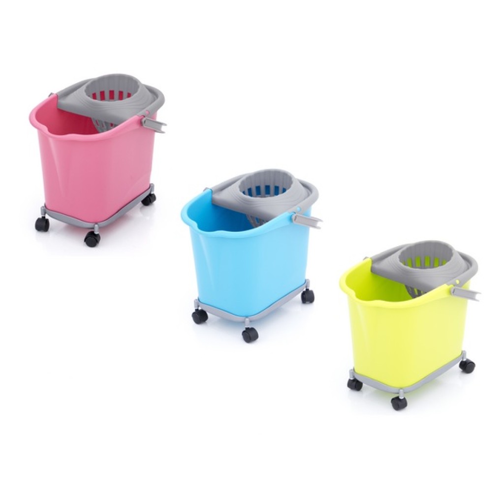 CUBO 16 L RECT. ROSA + ESCURRIDOR GRIS CON 4 RUEDAS 2