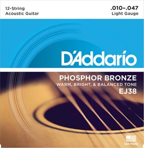 CUERDA GUITARRA ACUSTICA - D´ADDARIO 12 CUERDAS EJ38