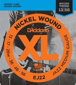 CUERDA GUITARRA ELECTRICA - D´ADDARIO EJ22 JAZZ MEDIUM(13-56) WOUND THIRD JGO