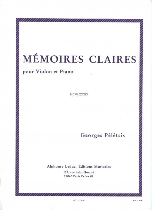 PELETSIS G. MEMOIRES CLAIRES (VIOLIN Y PIANO)