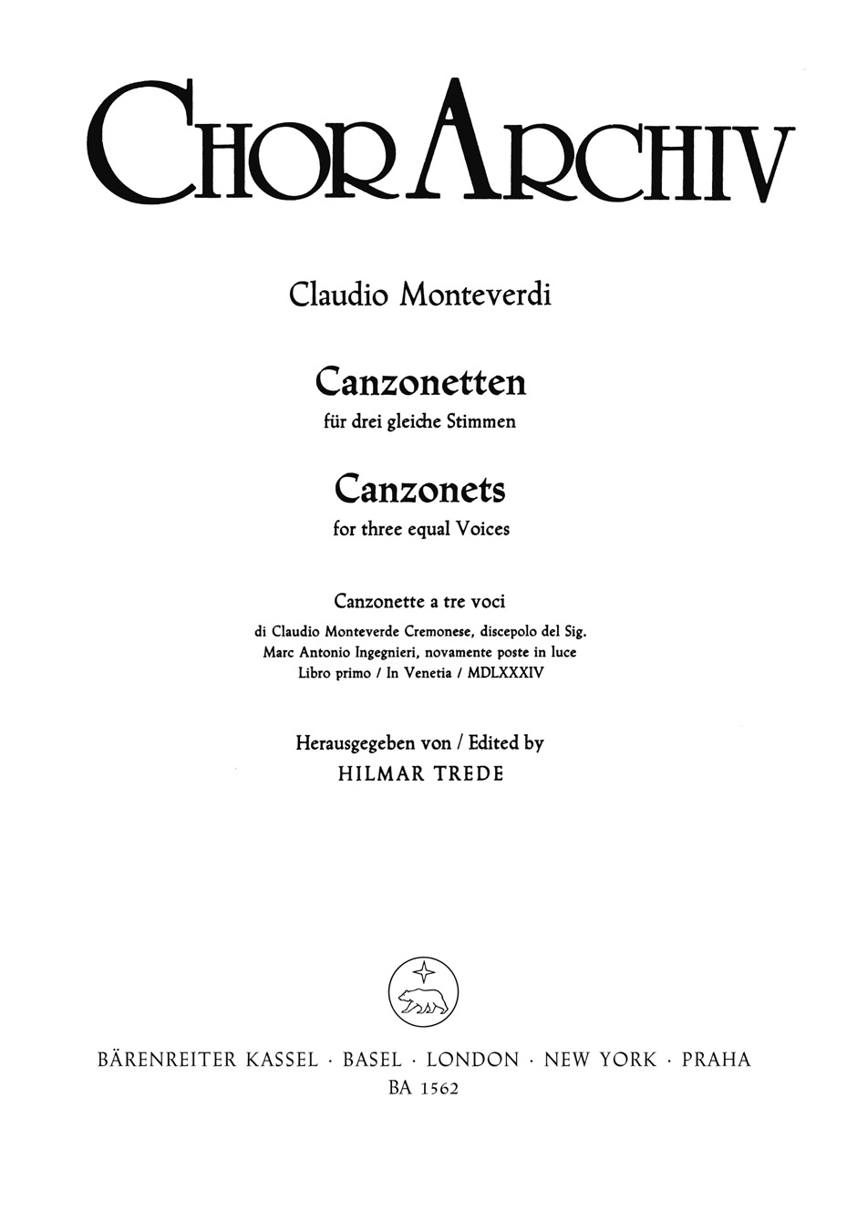 MONTEVERDI C. - CANZONETTEN V.1 -