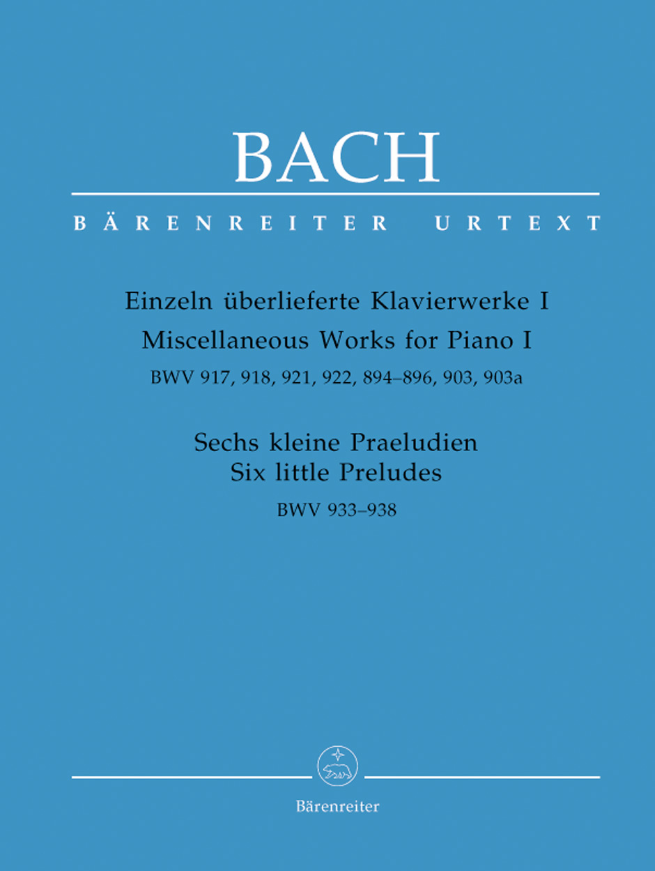 J.S.Bach.- Einzeln Überlieferte Klavierwerke I,for Piano 1, Bwv 917,918,921,922,894-896,903,903a