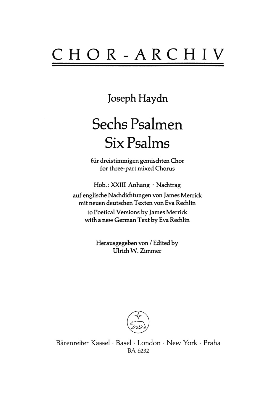 HAYDN J. - 6 SALMOS HOB XXIII CORO MIXTO 3 PARTES