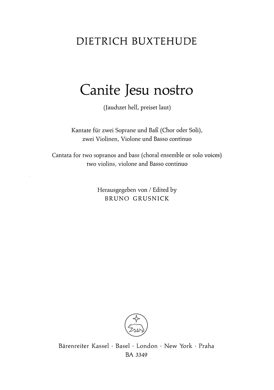 BUXTEHUDE D. - CANITE JESU NOSTRO (SC+PT)      VOZ/3V/P -