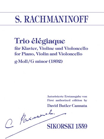 RACHMANINOFF S. - TRIO ELEGIACO - TRIO CON PIANO SOL m - (1892)