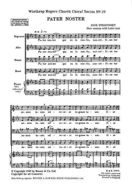 STRAVINSKY I. - STABAT MATER -1949- LATIN