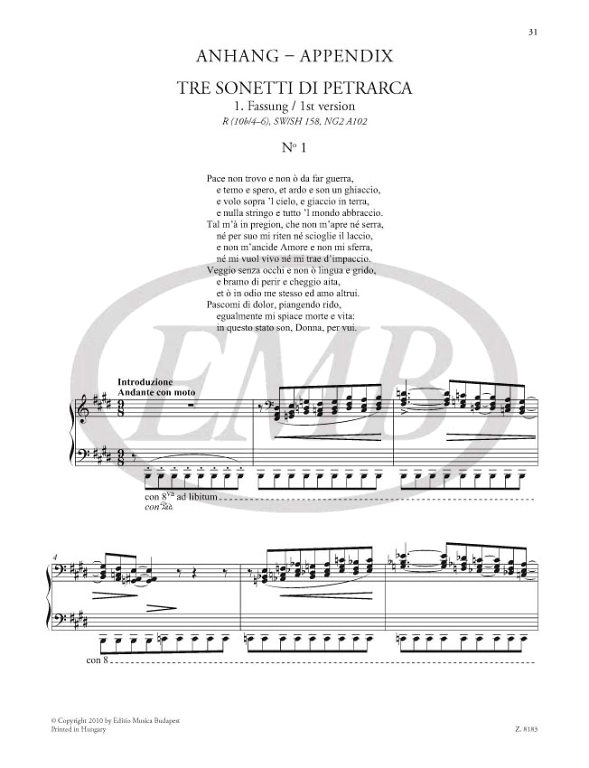 LISZT F. - SONETOS DE PETRARCA (3) - 3