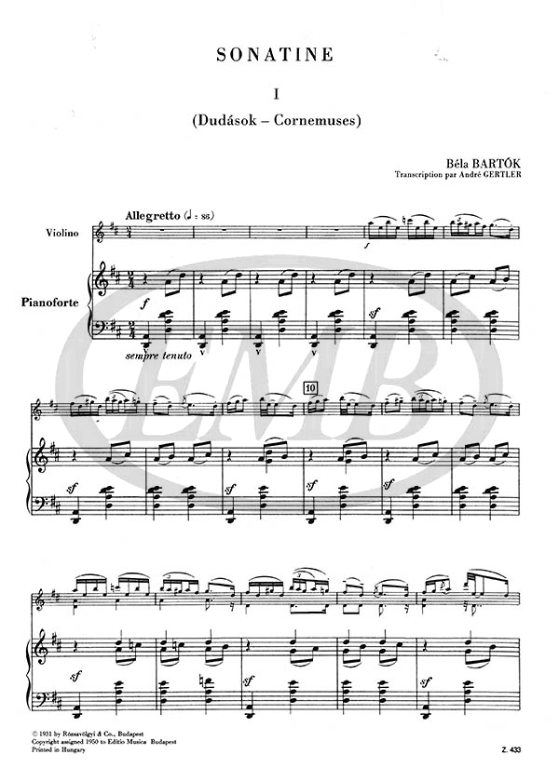 BARTOK B. - SONATINA - 2