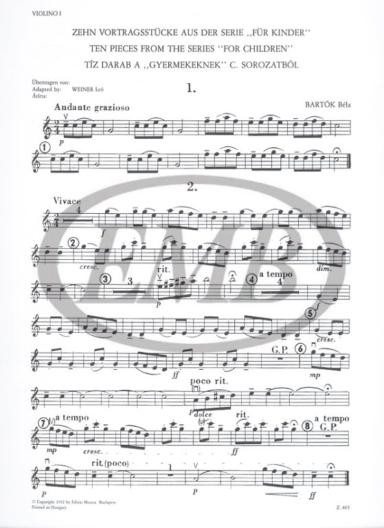 BARTOK B. - PIEZAS FOR CHILDREN (10) (C) -