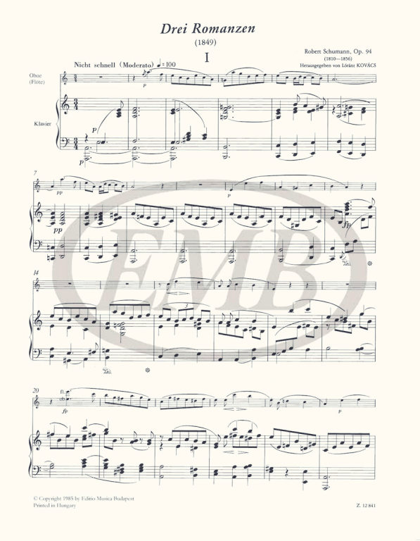 SCHUMANN R. - ROMANZAS (3) - OP.94 2