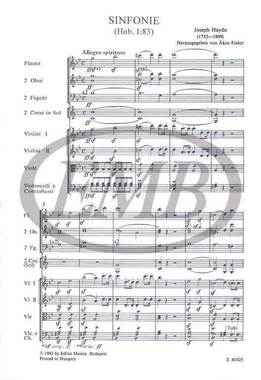 HAYDN J. - SINFONIA Nº83 SOL m LA POULE -(BOLSILLO) 2