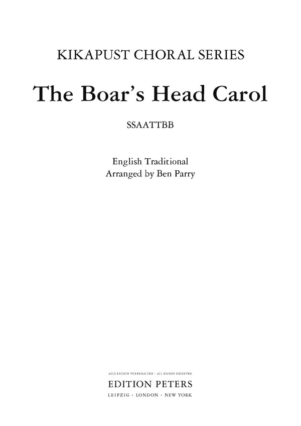 BEN PARRY.- The Boar's Head Carol (SSAATTBB)