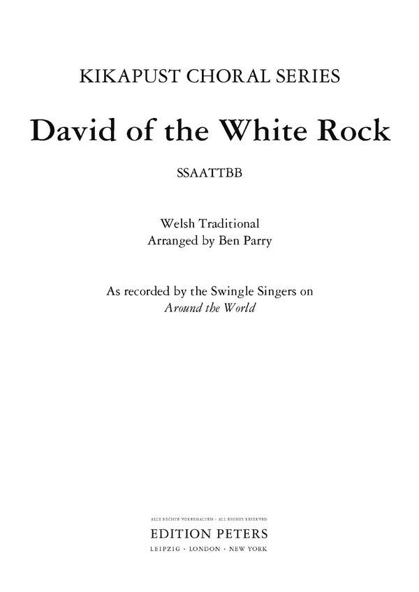 BEN PARRY .- David Of The White Rock :Welsh Traditional  (SSAATTBB)