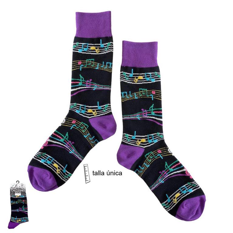 REGALO - CALCETINES PENTAGRAMA MUSICAL NEGRO Y MORADO